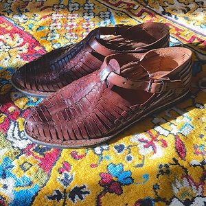 Brown Leather Closed Toe Huaraches Sandals